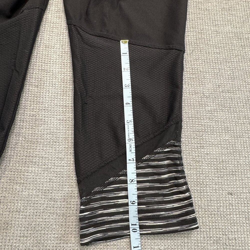 Xersion Black Striped Cropped Activewear Pants Womens Size M Stretch Yoga Mesh - Picture 15 of 16